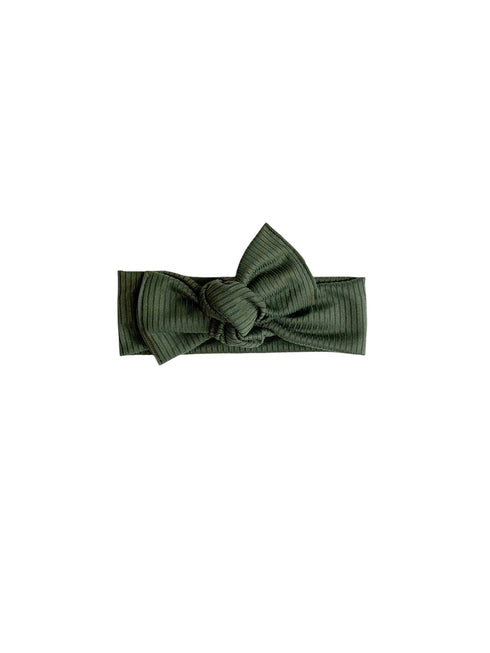 olive-green-ribbed-tie-on-headwrap Boosh Baby - Sophia's Style-1